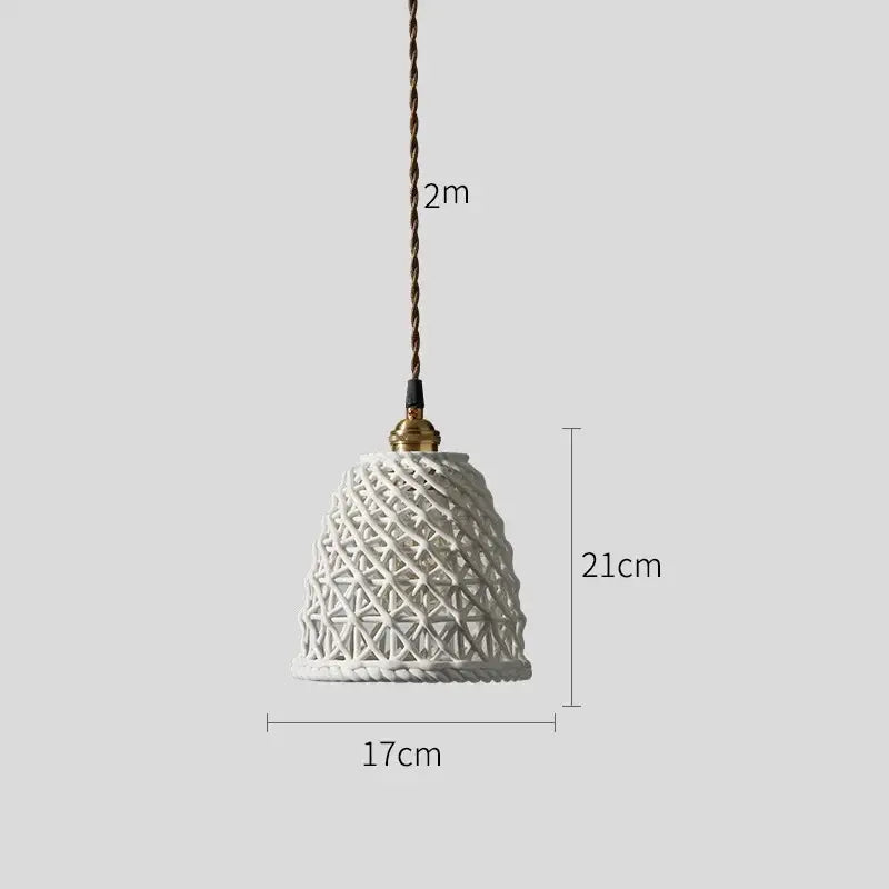 Modern white and gray geometric ceramic led pendant light with gold metal fixture and twisted copper cord for dining room decorbites ceramic led