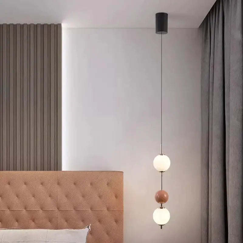 Modern pendant light with three white and warm terracotta glass shades by decorbites colorful ball led for dining room decor