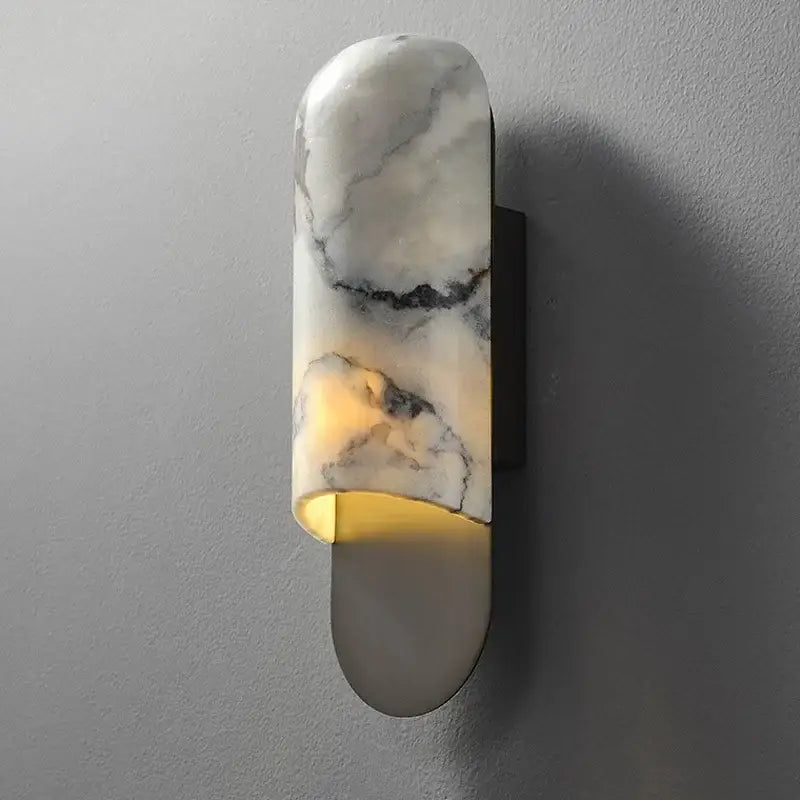 Modern white and gray marble led wall lamp with gold-toned interior for living room illumination