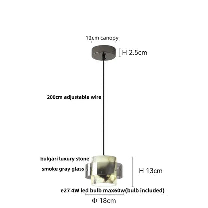 Bulgari luxury smoke gray glass pendant light with 200cm wire and e27 led bulb for decorbites 3d printed ball led decor