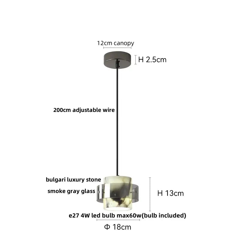 Bulgari luxury smoke gray glass pendant light with 200cm wire and e27 led bulb for decorbites 3d printed ball led decor