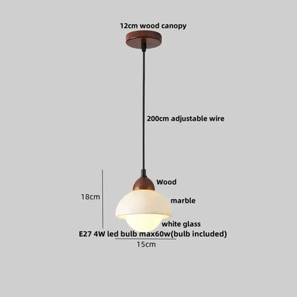 Modern white and gray marble pendant light with warm-toned wood canopy and adjustable black wire by decorbites 3d printed printed ball led