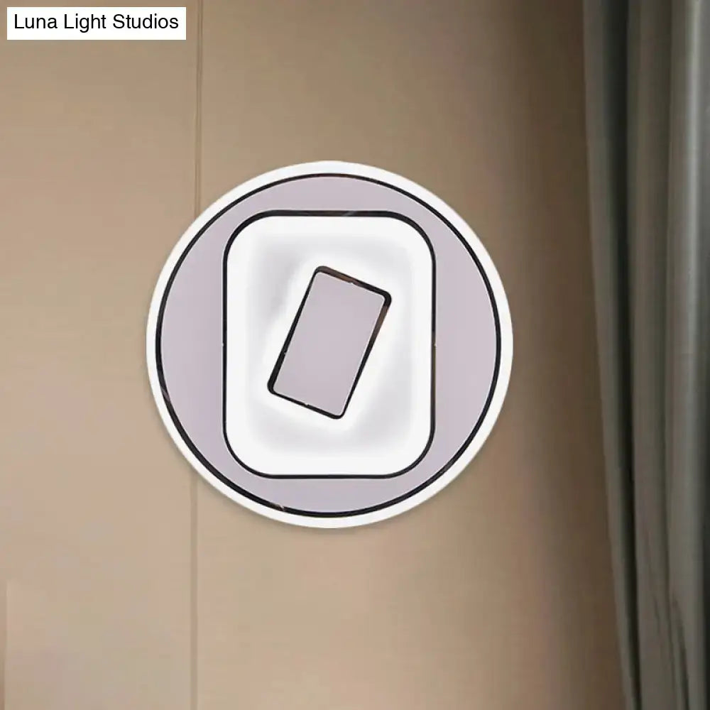Modern white and gray sophisticated wall light with concentric rings and illuminated rectangular center for study room