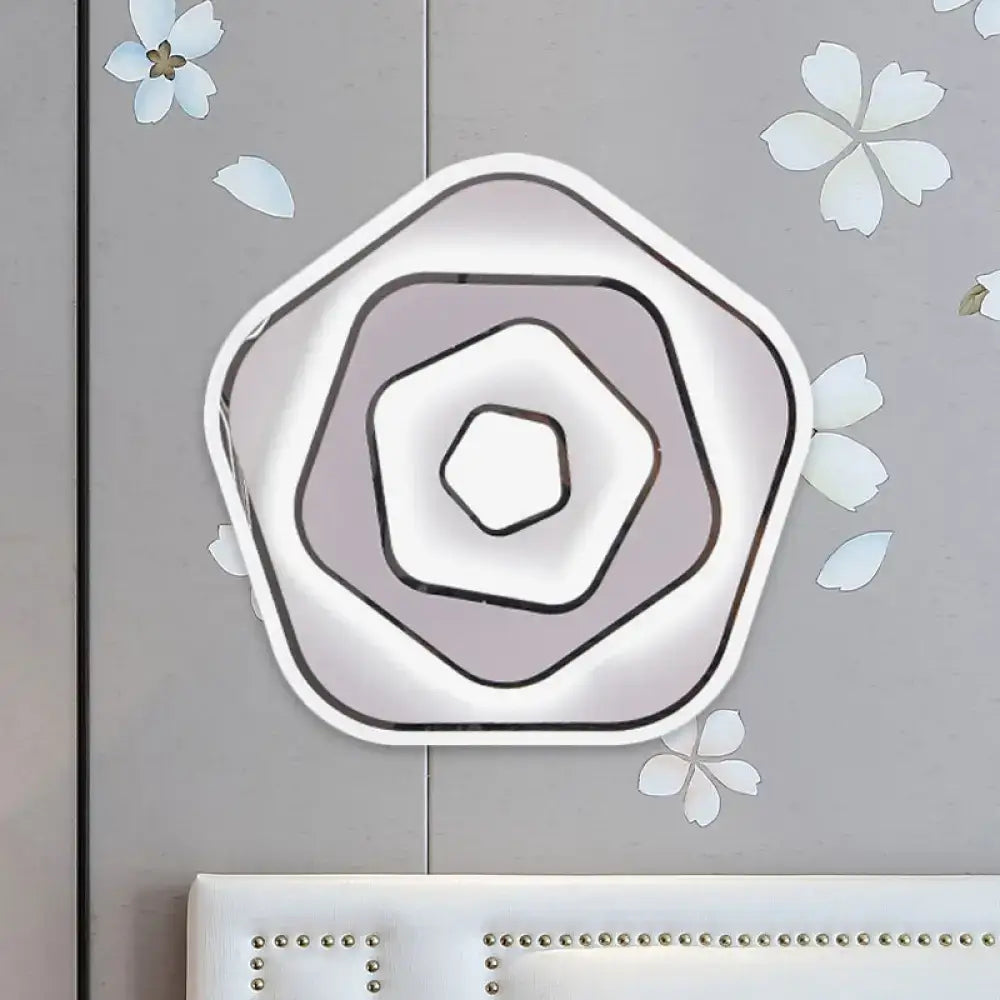 Modern white and gray sophisticated wall light with hexagonal concentric layers and black outlines for study room 110v-120v 220v-240v