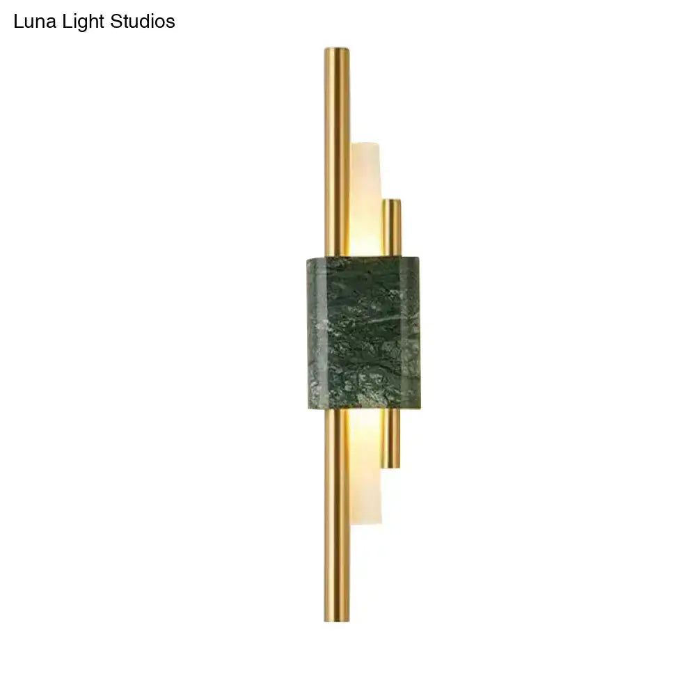 Modern white and green marble wall lamp with dark green marble and gold rods, energy efficient and cost effective lighting
