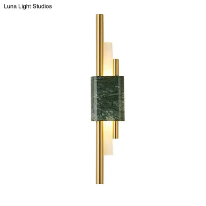 Modern white and green marble wall lamp with dark green marble and gold rods, energy efficient and cost effective lighting