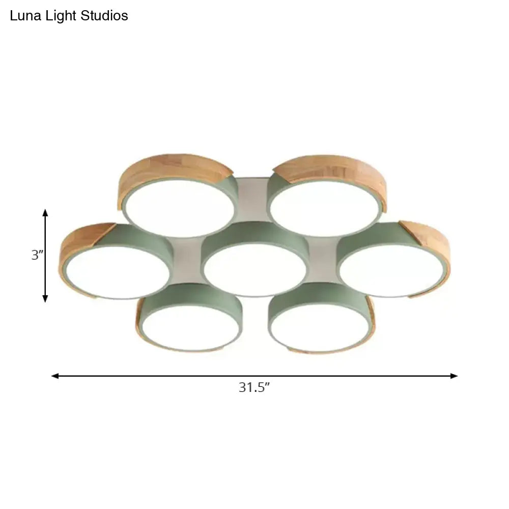 DecorBites™ DecorBites™ Modern White/Green Round Flush Ceiling Light with Stylish Metal Finish - 3/7 Heads Ceiling Lamp for Living Room