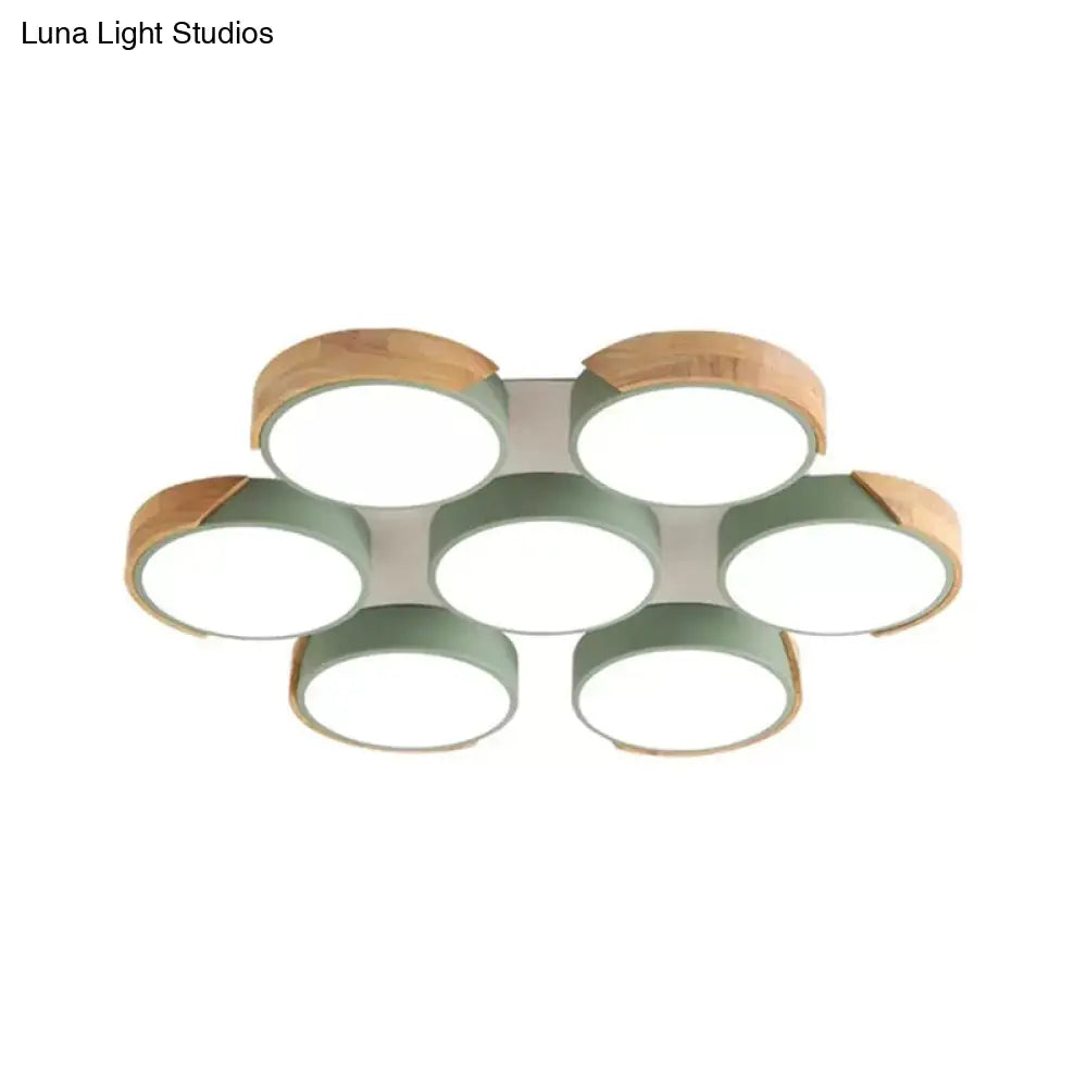 DecorBites™ DecorBites™ Modern White/Green Round Flush Ceiling Light with Stylish Metal Finish - 3/7 Heads Ceiling Lamp for Living Room