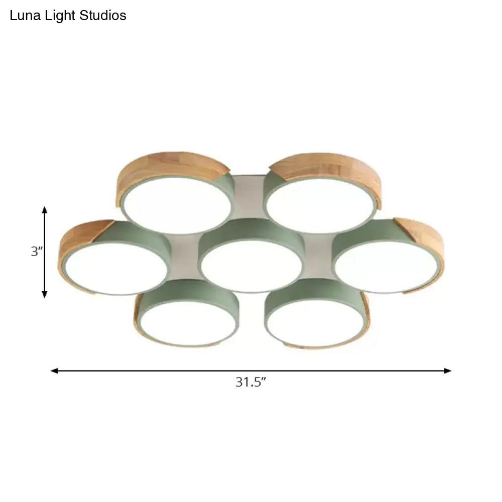 DecorBites™ DecorBites™ Modern White/Green Round Flush Ceiling Light with Stylish Metal Finish - 3/7 Heads Ceiling Lamp for Living Room