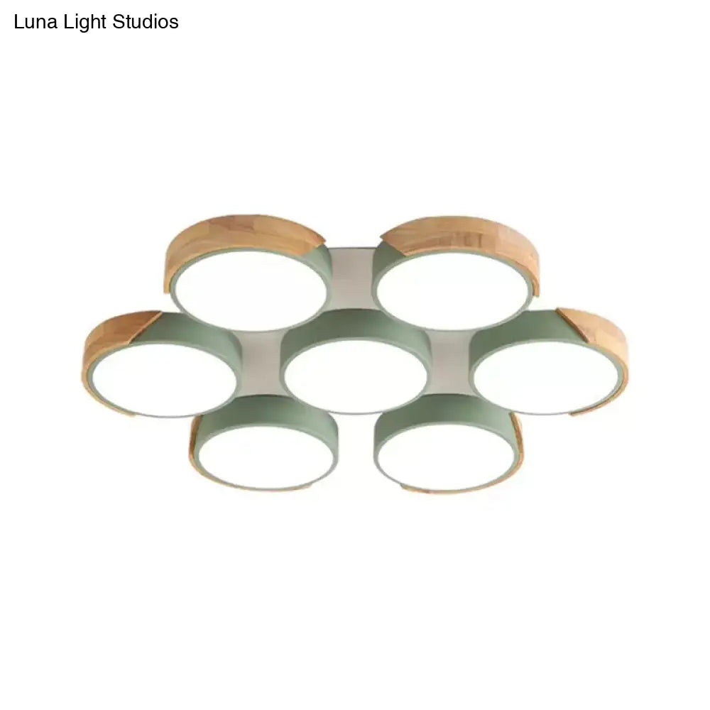 DecorBites™ DecorBites™ Modern White/Green Round Flush Ceiling Light with Stylish Metal Finish - 3/7 Heads Ceiling Lamp for Living Room