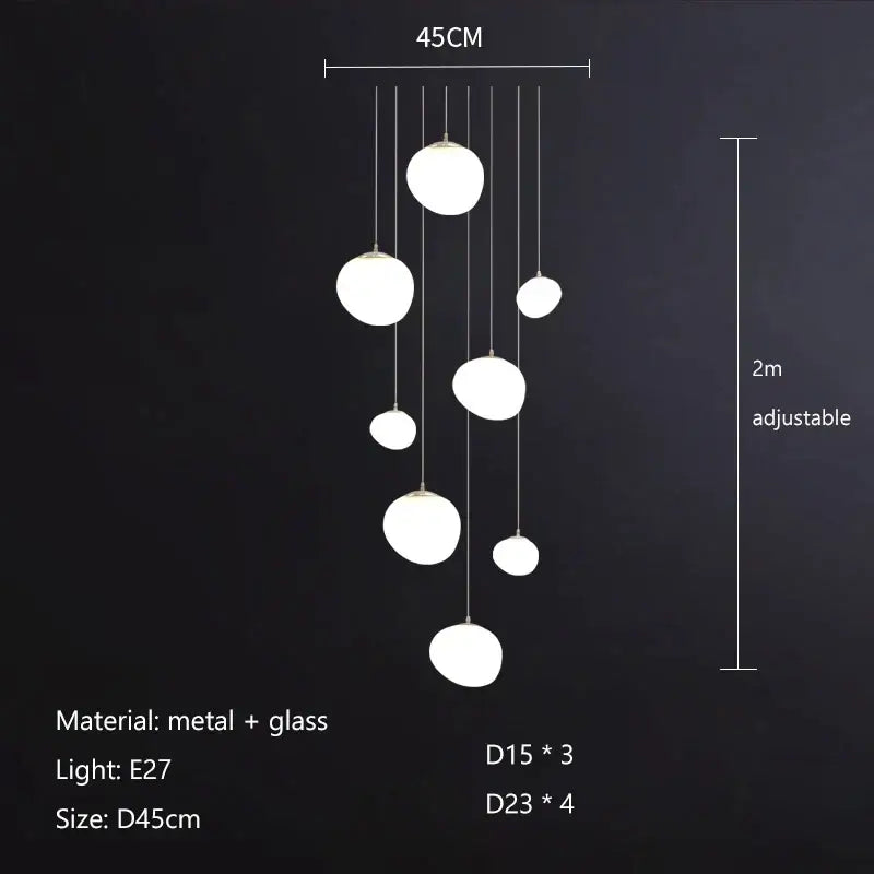 Modern white gregg glass suspension pendant light with sleek metal frame and adjustable 2-meter hanging length for villa staircase decorbites gregg glass pendant light