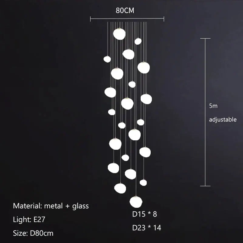 Modern white gregg glass suspension pendant light with metal frame and cascading spherical lights for villa staircase decorbites pendant light