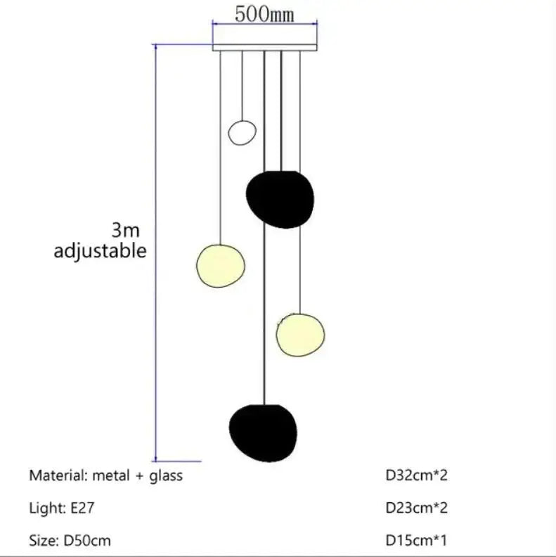 Modern white gregg glass suspension pendant light with three black glass shades and warm orbs for villa staircase decorbites gregg glass