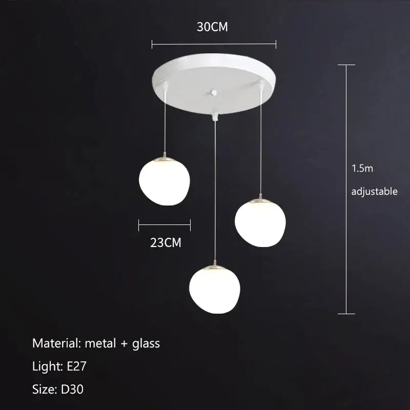 Modern white gregg glass suspension pendant light with three spherical globe shades for villa staircase decorbites pendant light