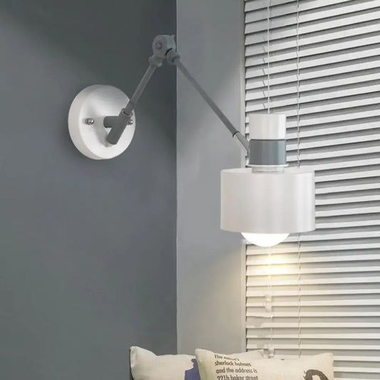 Modern white and grey wall sconce light with adjustable articulated arm for bedroom wall mounted lighting fixture