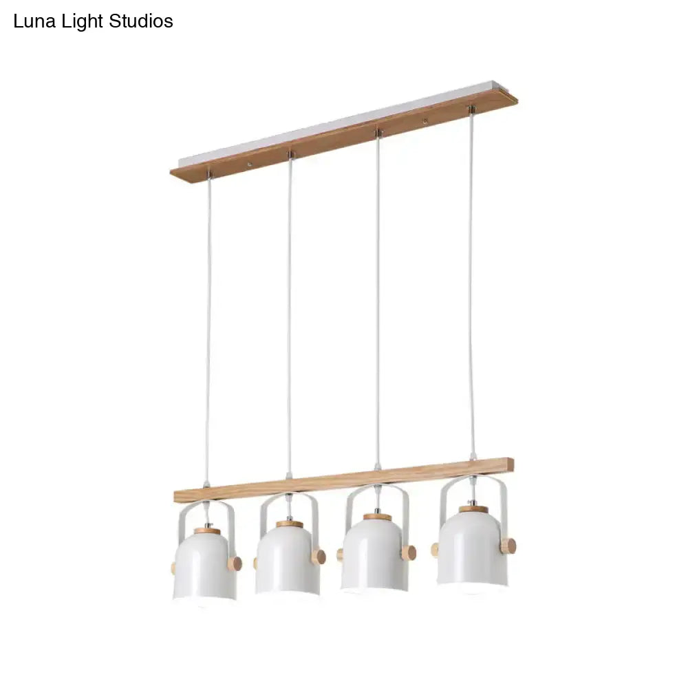 Modern white and grey dome shade pendant light with wooden accents and metal fixtures by DecorBites™
