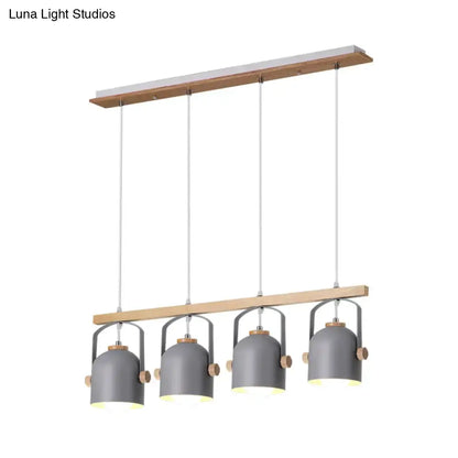 Decorbites modern white and grey dome shade chandelier featuring a grey dome shade with wooden accents and four metal lampshades
