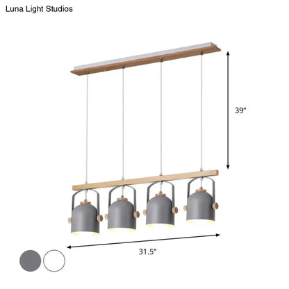 Decorbites modern grey dome shade chandelier with wooden accents and four hanging metal lamp shades for island lighting