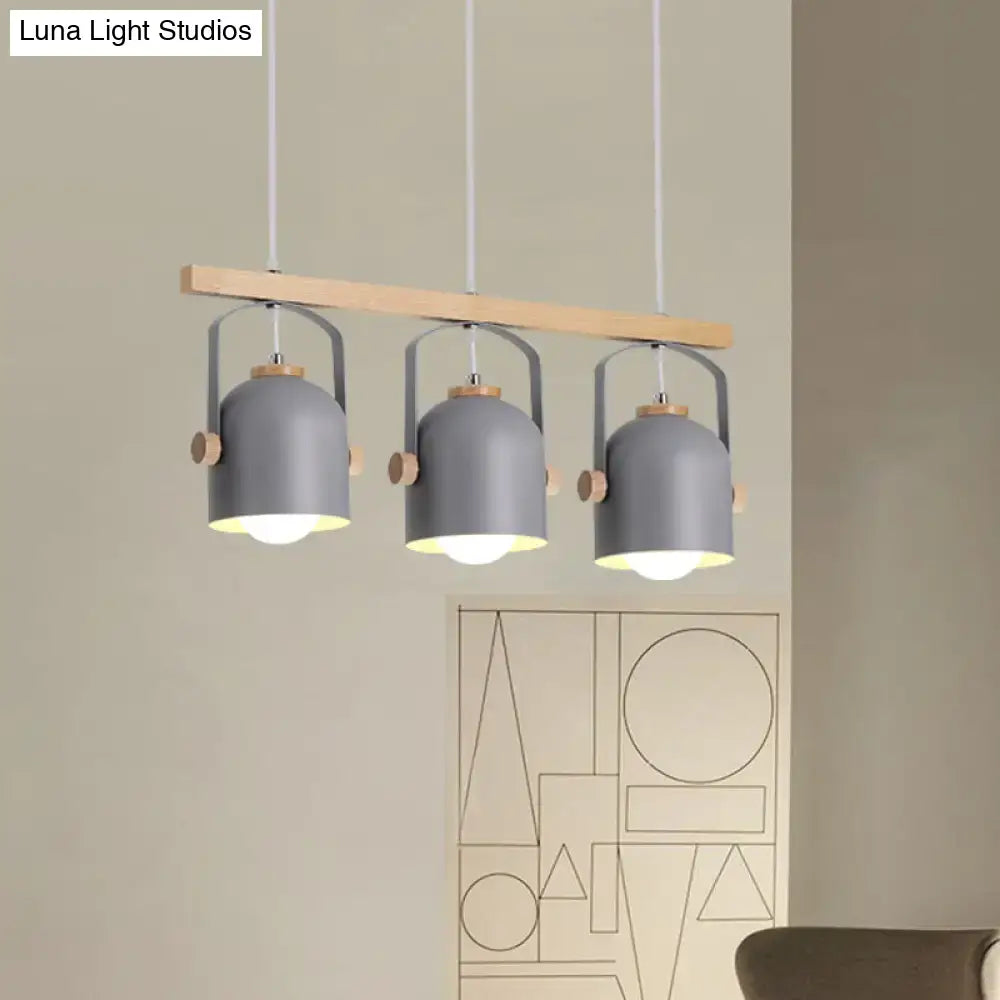 Decorbites modern grey dome shade chandelier with metal and wooden accents for nordic island lighting