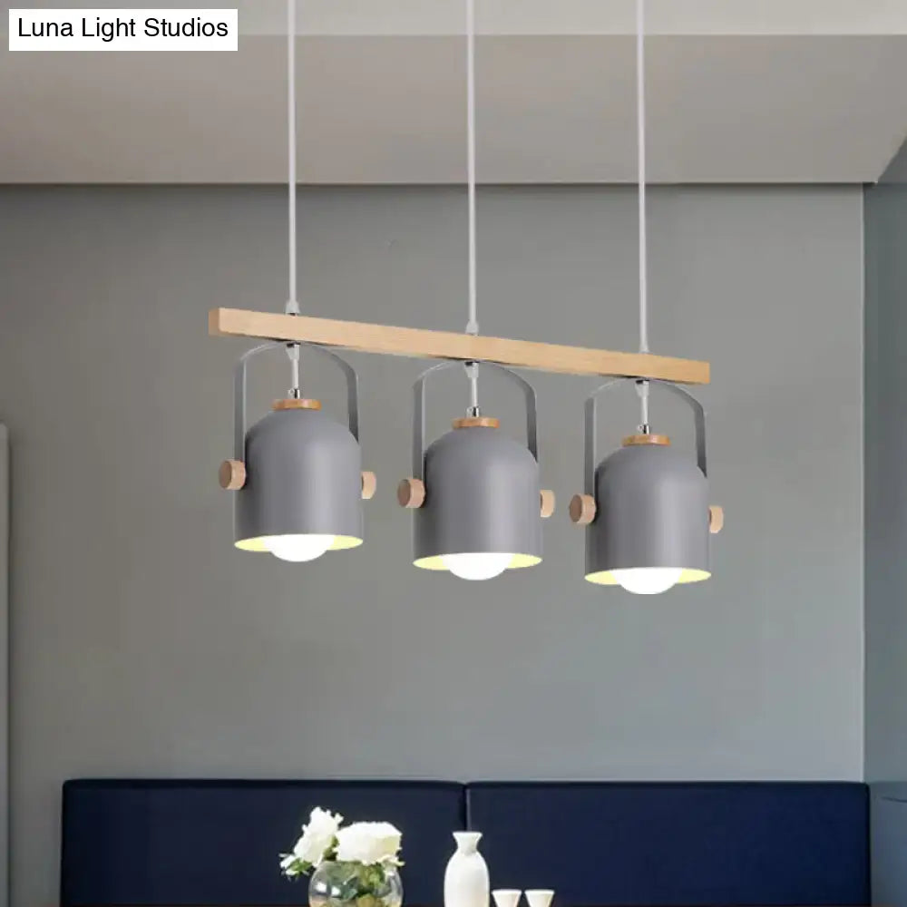 Decorbites modern white and grey dome shade chandelier with grey dome metal pendant lights and wooden accents