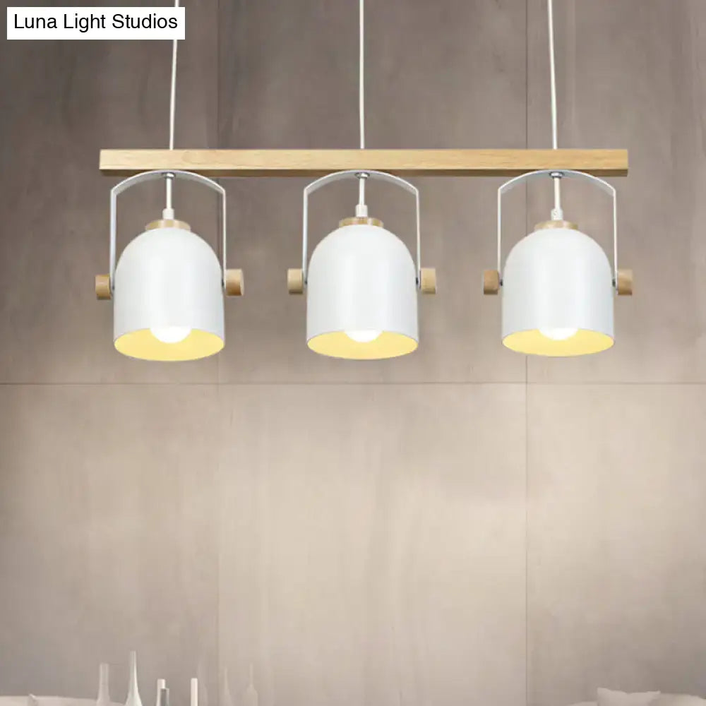 DecorBites™ modern white and grey dome shade chandelier with wooden bar and metal accents for nordic island lighting