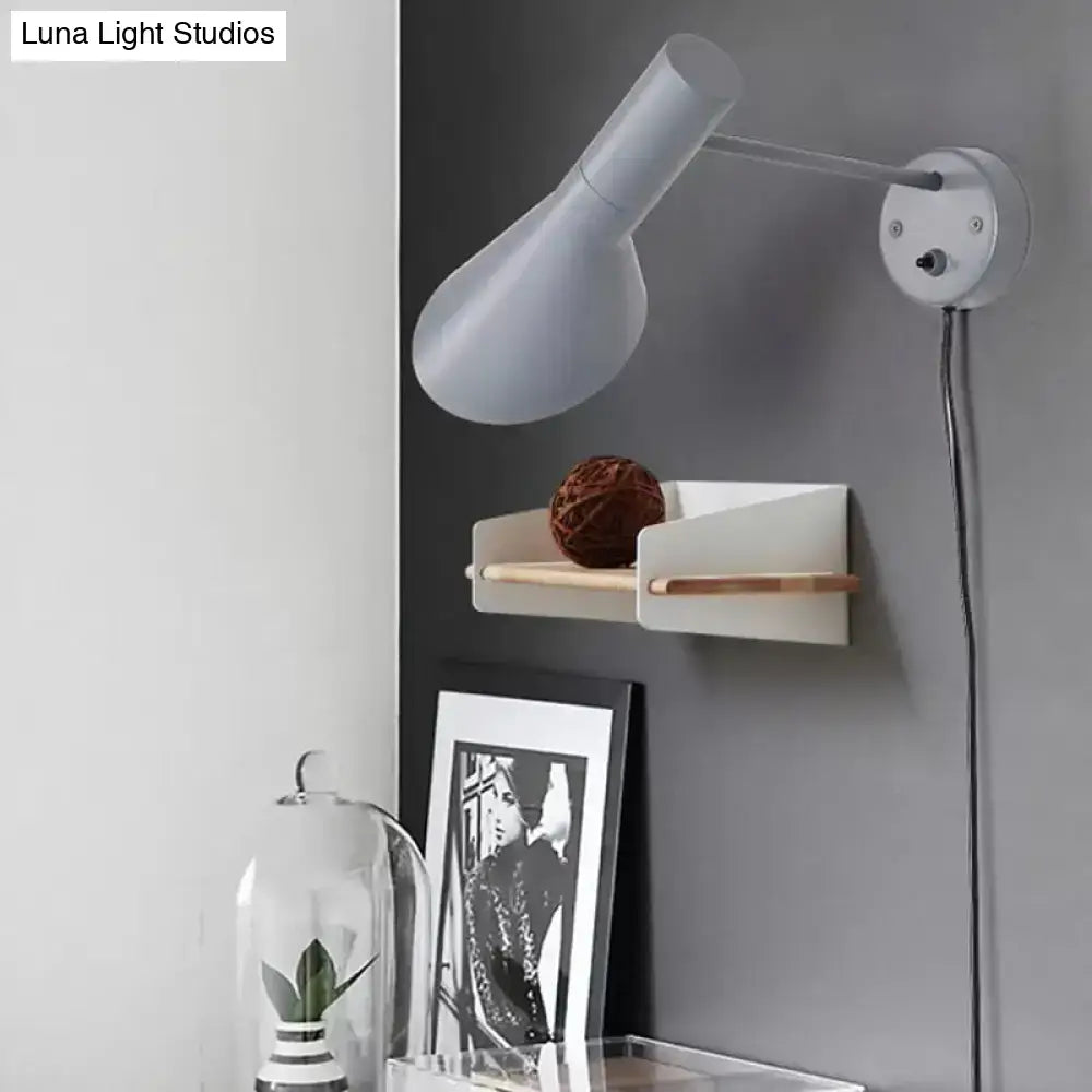 Modern white and grey rotating node wall sconce with a sleek adjustable arm and matte finish for bedroom lighting