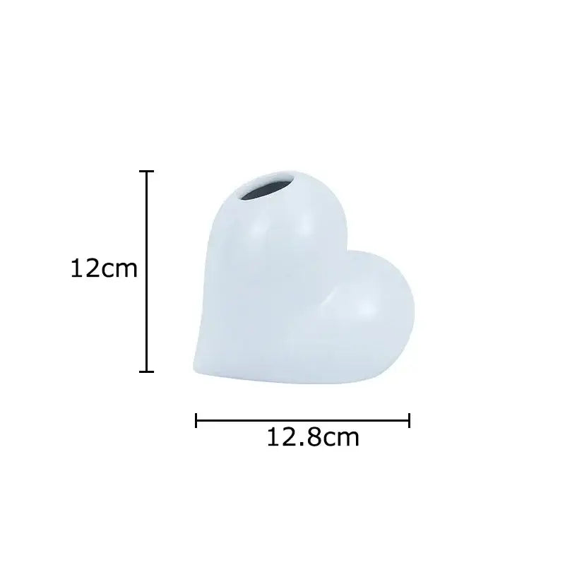 Modern white heart ceramic vase by decorbites, 12cm tall and 12.8cm wide with artificial greenery decor