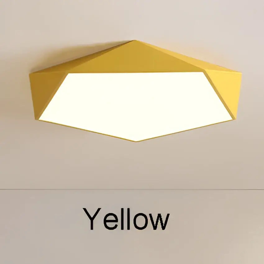 Modern white hexagonal led ceiling lamps featuring a yellow geometric metallic design for living room lighting