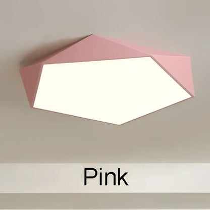 Modern white hexagonal led ceiling lamps with pink geometric design for living room lighting and led ceiling lamps use