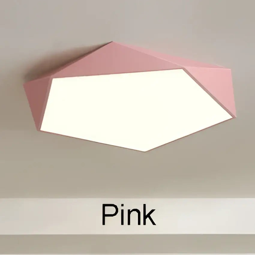 Modern white hexagonal led ceiling lamps with pink geometric design for living room lighting and led ceiling lamps use
