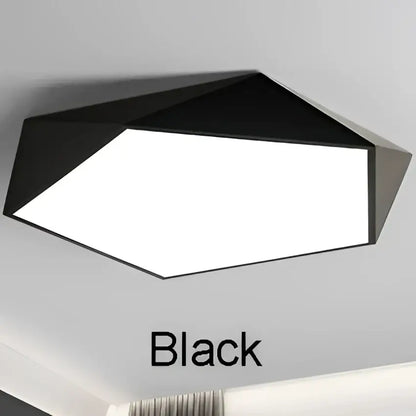 Black geometric led ceiling lamp with modern angular design and sleek matte finish for living room lighting