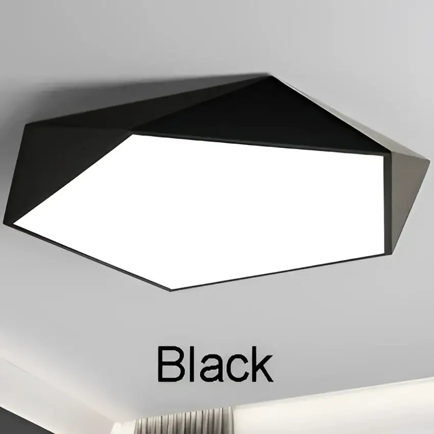 Black geometric led ceiling lamp with modern angular design and sleek matte finish for living room lighting