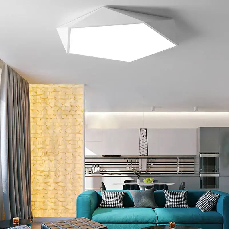 Modern white hexagonal led ceiling lamps with sleek geometric design for stylish living room lighting