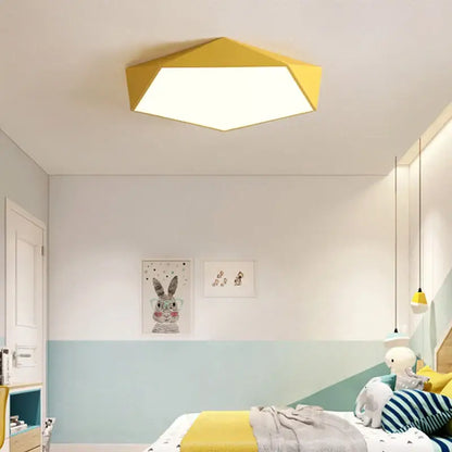 Yellow hexagonal modern led ceiling lamp designed for living room lighting with energy-efficient led ceiling lamps
