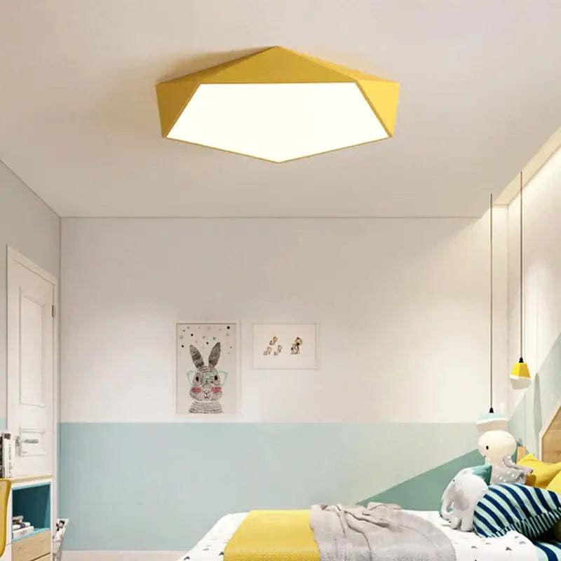 Yellow hexagonal modern led ceiling lamp designed for living room lighting with energy-efficient led ceiling lamps