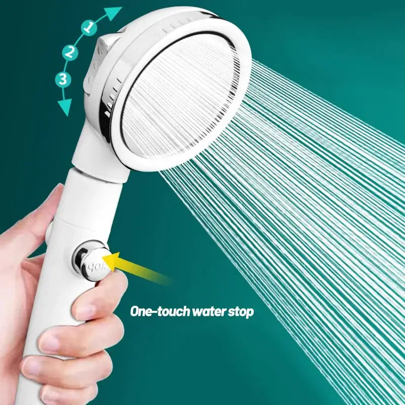 Modern white high pressure shower head with hose featuring a sleek design and multiple spray settings for bathroom use