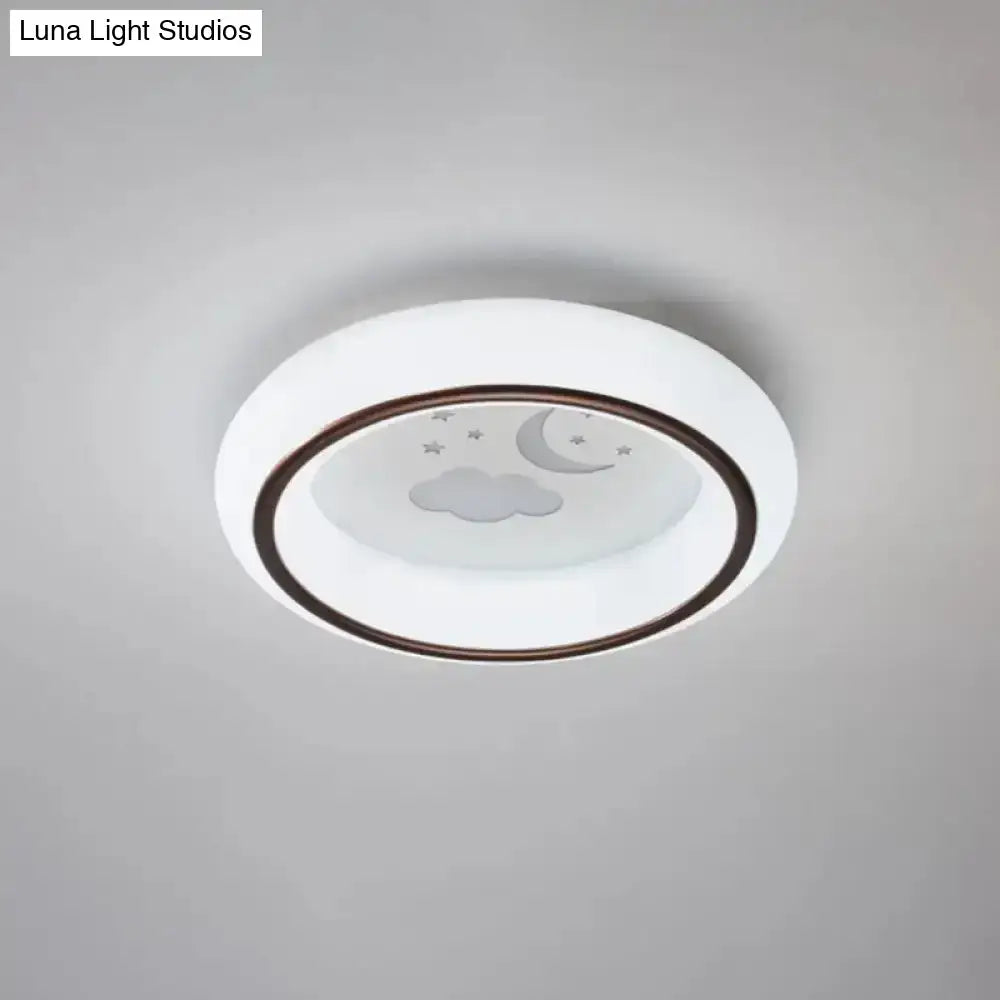 Decorbites contemporary white led ceiling lamp with dark brown rim frosted glass moon deer and hot air balloon design