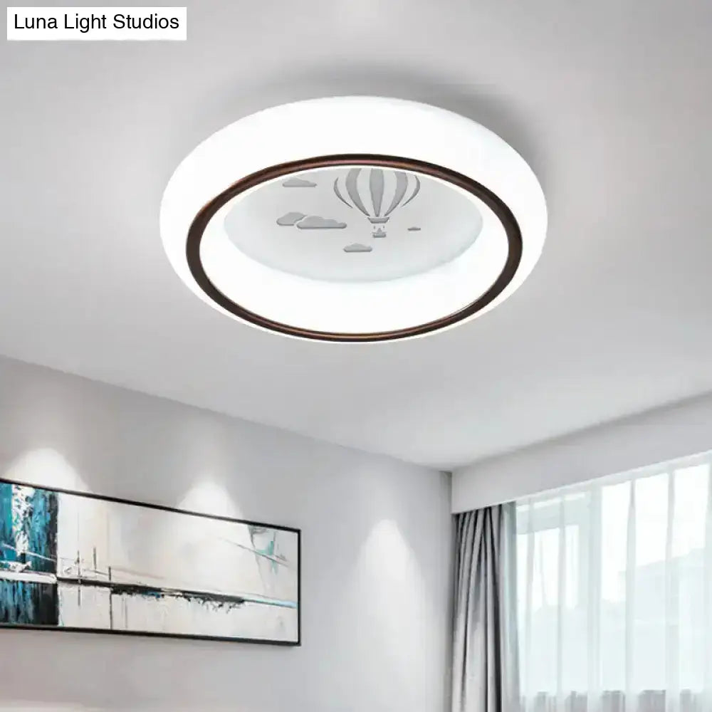 Decorbites contemporary led ceiling lamp with white diffuser, dark brown rim, and hot air balloon design