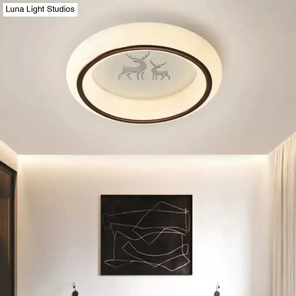 Decorbites contemporary led ceiling lamp with frosted diffuser dark brown rim and embossed deer featuring hot air balloon design