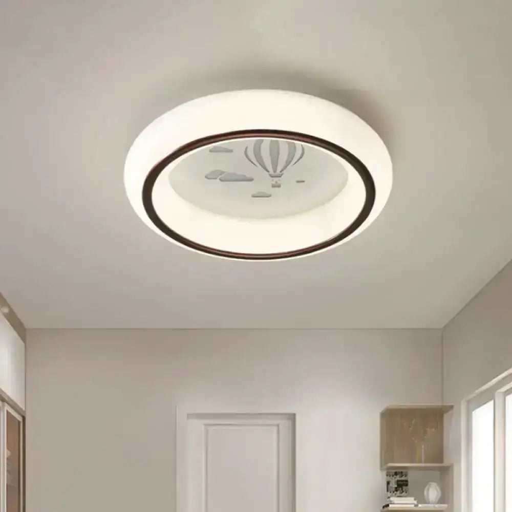 Decorbites contemporary led ceiling lamp with white frosted diffuser dark brown ring and etched hot air balloon design