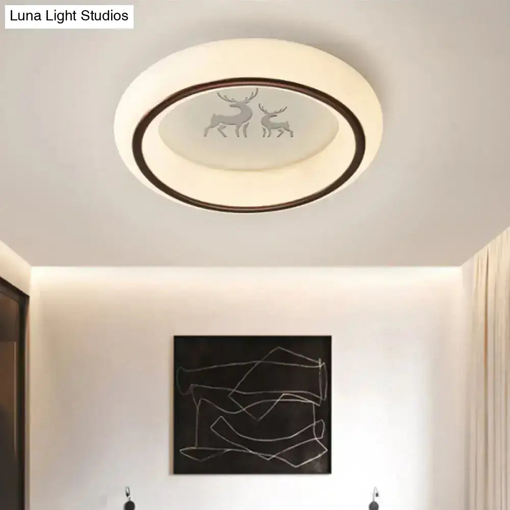 Decorbites contemporary led ceiling lamp with frosted white diffuser dark brown rim and subtle hot air balloon design