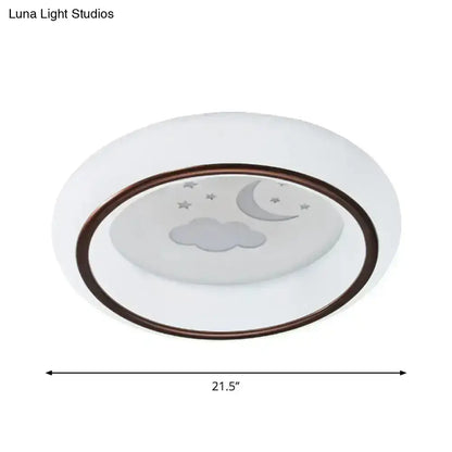 Decorbites™ contemporary led ceiling lamp in white with bronze rim frosted glass embossed with moon cloud star and hot air balloon design