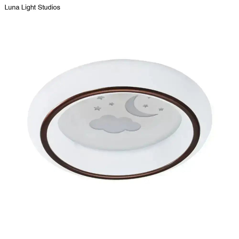 Decorbites™ contemporary led white ceiling lamp with bronze rim frosted glass embossed with moon star and hot air balloon designs