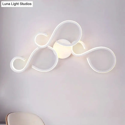 Modern white infinity spiral led light wall sconce with flowing sculptural curves and bulb included for living room