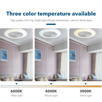 Modern white decorbites invisible blade led ceiling fan with circular light and three color temperature options for bedroom