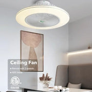Modern white invisible blade led ceiling fan with abs blades and integrated lighting for bedroom decorbites invisible blade