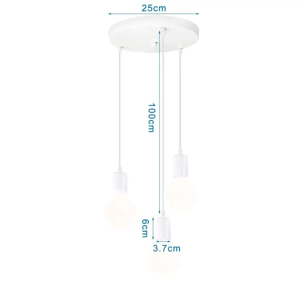 Modern white iron cage pendant lights with three hanging bulbs from a circular ceiling mount for kitchen and living room decorbites iron cage pendant