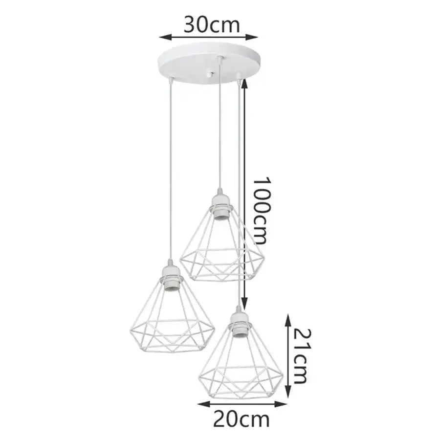 Modern white iron cage pendant lights with three diamond-shaped shades for kitchen and living room decorbites iron cage pendant