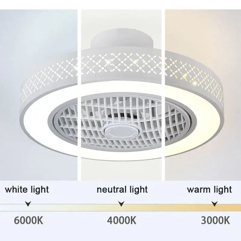 Modern white ceiling fan light with integrated led and diamond-patterned lattice grille for bedroom chandelier