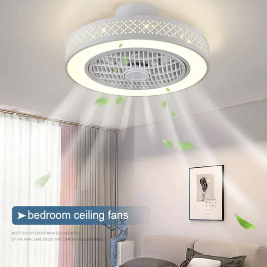 Modern white lattice led ceiling fan light with decorative outer ring designed for bedroom use fan light ceiling fan light